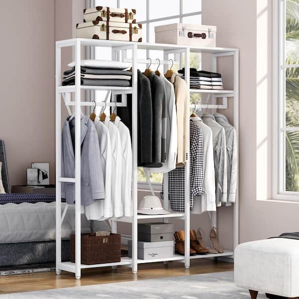 Clothes Rack, Multi Section Layout, Integrated Shelving, Open Frame
