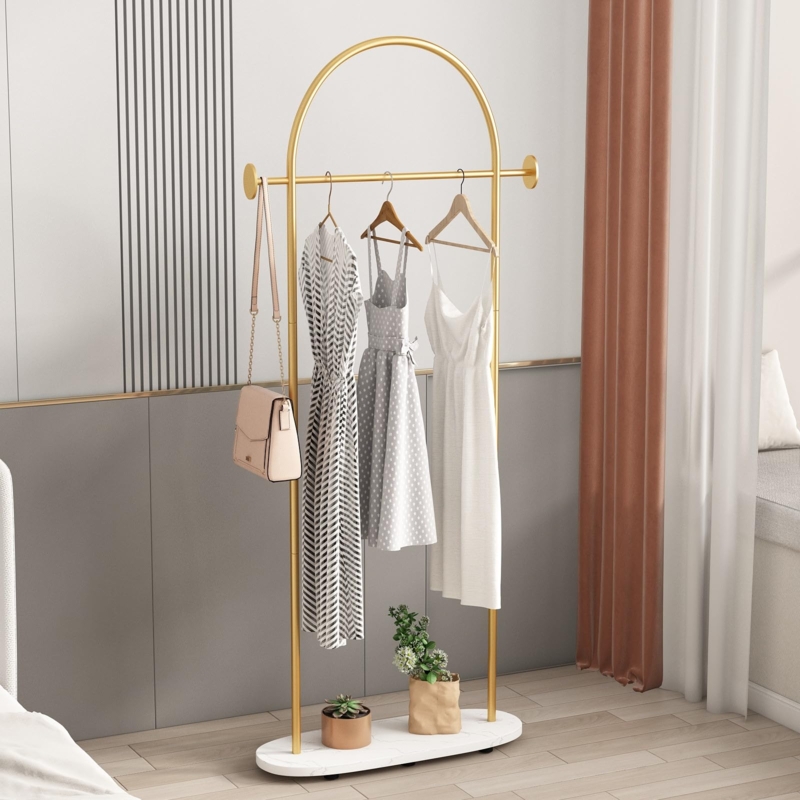 Clothing Rack Gold Arched Silhouette with Marble Look Oval Base