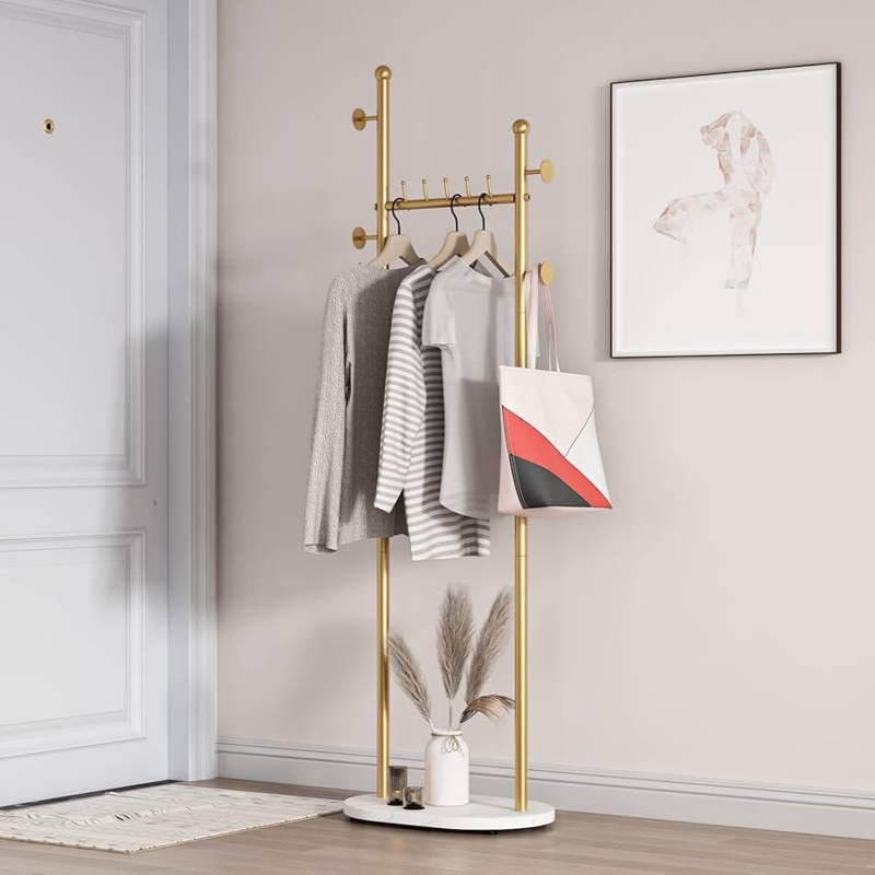 Clothing Rack Modern Glam Asymmetrical Frame with Oval Marble Base