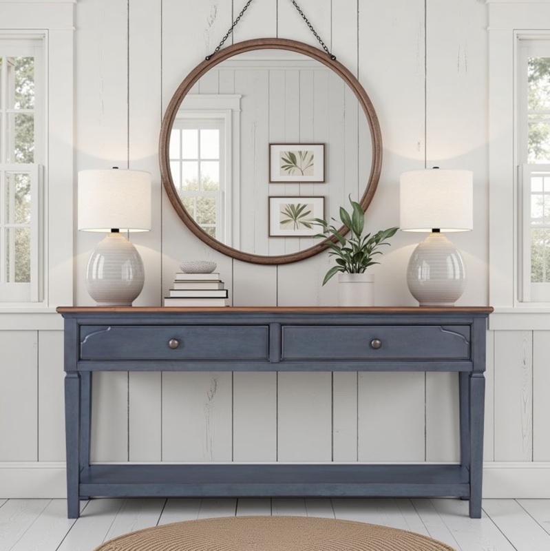 Coastal Console Table Two Tone Design 60 Inch Width