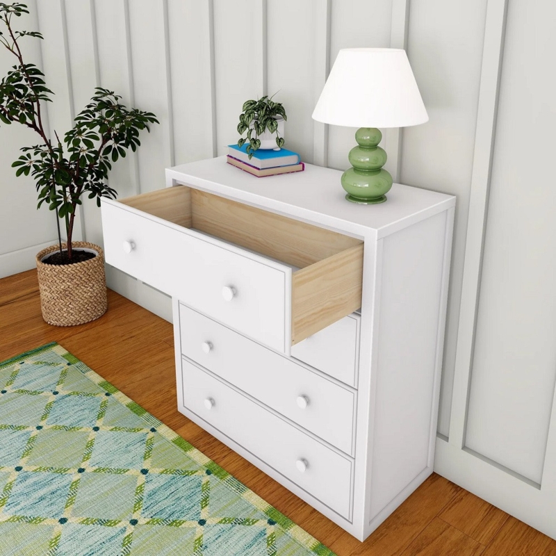 Coastal Dresser with Round Knobs and Wood-Toned Drawer Interior