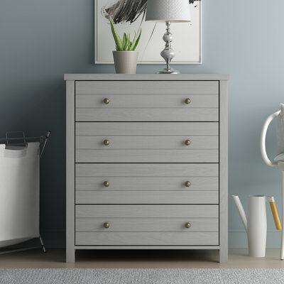 Coastal Gray Chest with Planked Fronts and Minimalist Round Knobs