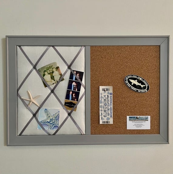 Coastal Grey Mitered Frame Dual Surface Bulletin & Ribbon Memo Board