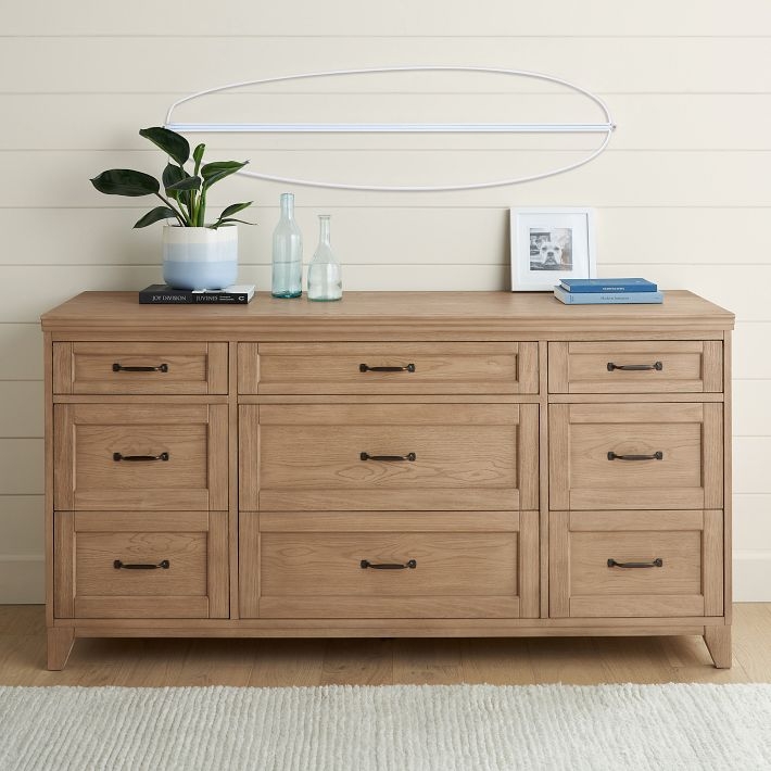 Coastal Light Wood 9-Drawer Dresser, Shaker-Style Panels