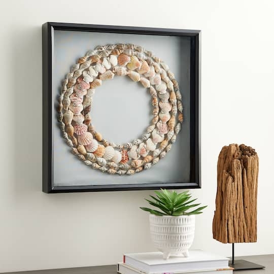 Coastal Shadow Box Art Featuring a Unique Shell Wreath Design