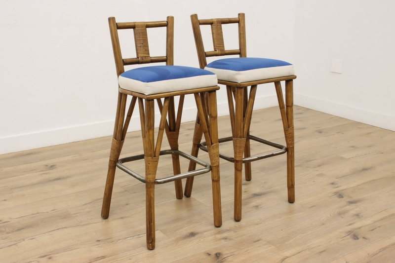 Coastal Vintage Counter Stool with Geometric Backrest, Bamboo Look