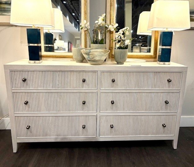 Coastal Whitewashed Double Dresser with Ribbed Drawer Fronts