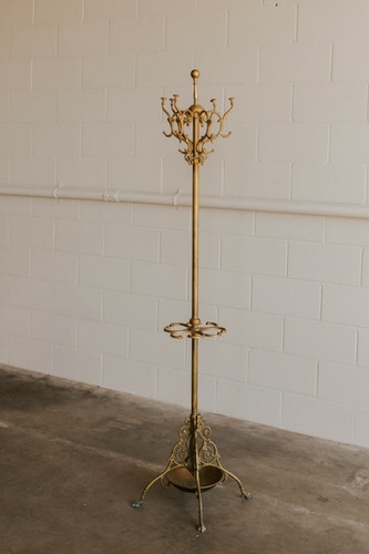 Coat Rack Antique Gold Scrollwork Hooks Umbrella Stand Base