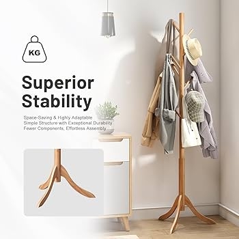 Coat Rack Bamboo Tri-Leg Base Slender Profile Stand