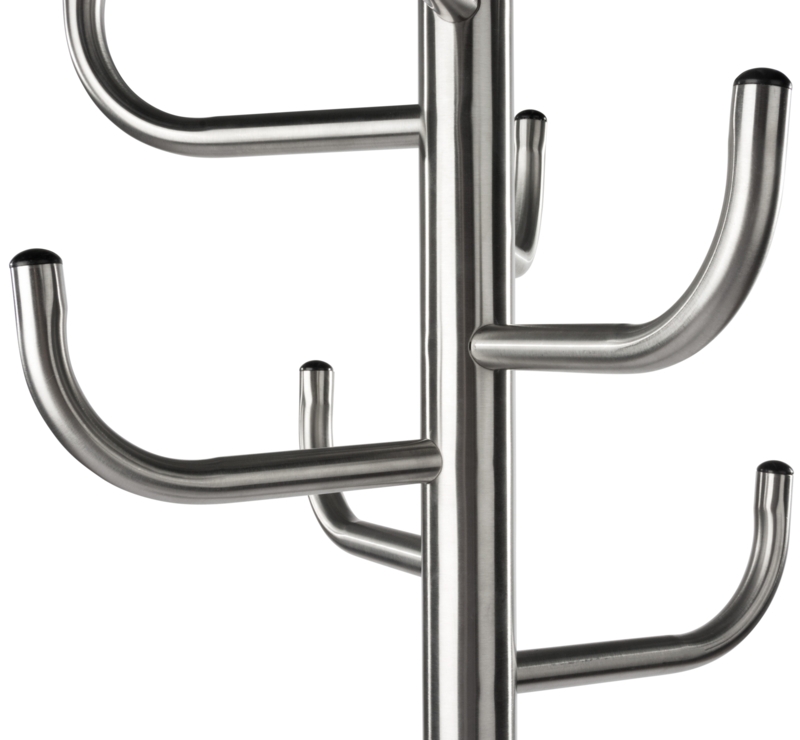 Coat Rack Black Tips Curved Hooks Brushed Metal Silver Satin Finish