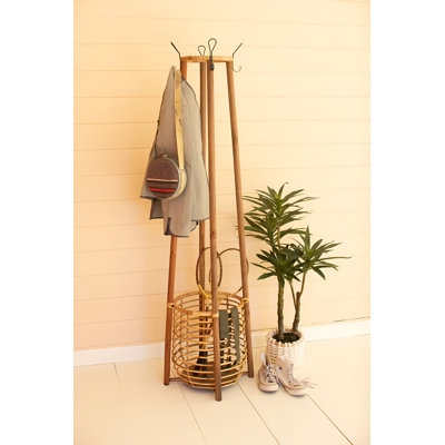 Coat Rack Bohemian Rattan Cane Integrated Umbrella Basket Tapered