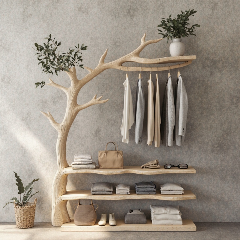 Coat Rack Branch Silhouette Tree Structure Sculptural Tiered Shelves