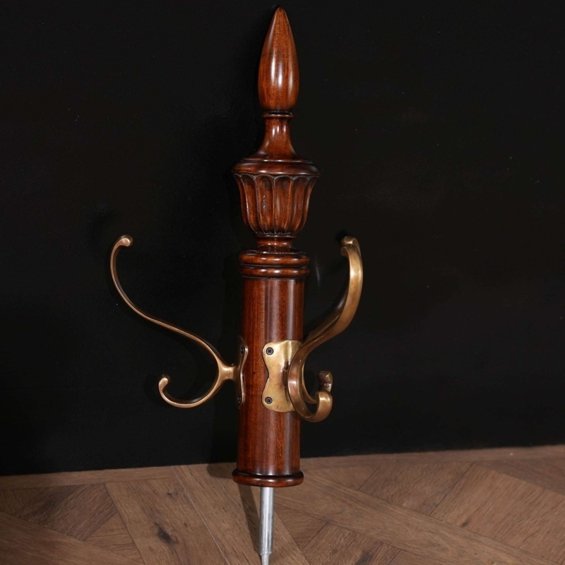Coat Rack Brass Hook Entryway Storage with S-Shaped Hooks and Finial