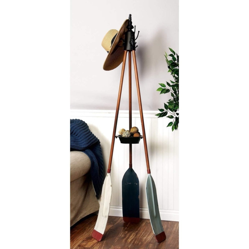 Coat Rack Coastal Tripod Oar Design Weathered Wood Hall Tree