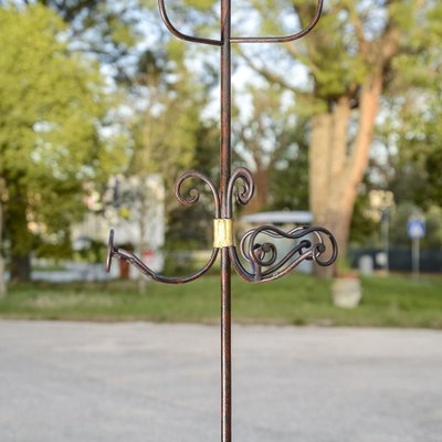 Coat Rack Dark Bronze Scrolled Hooks Gold Accent Band Antique Stand