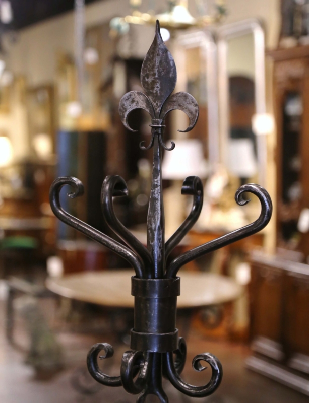 Coat Rack Dark Gray Wrought Iron Fleur De Lis Finial Scrolled Hooks