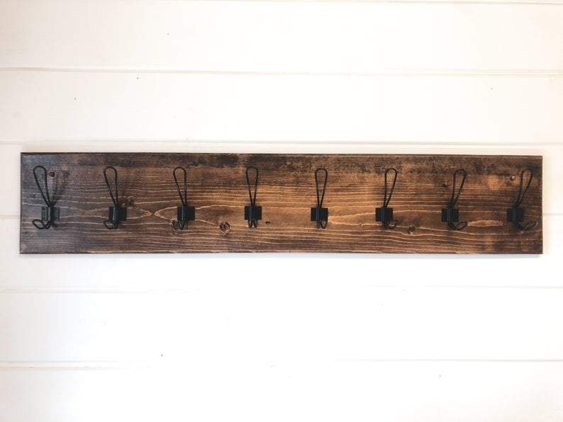 Coat Rack Dark Stained Wood Oversized Wire Hooks Eight Hooks Rustic