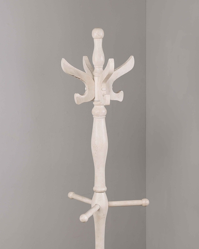 Coat Rack, Distressed Antique White Finish, Multi Tier Hooks