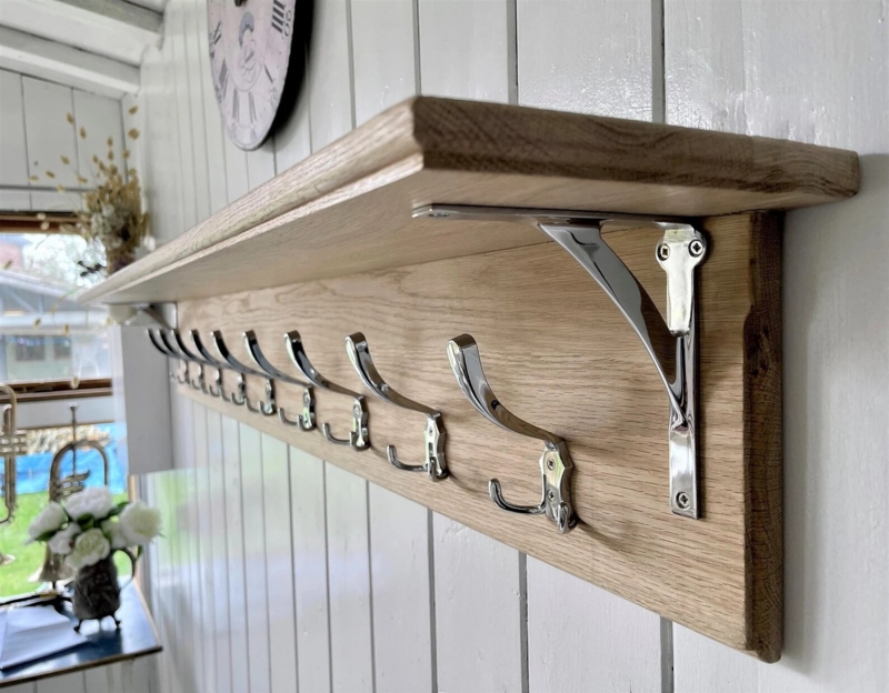 Coat Rack Farmhouse Wall Integrated Shelf Polished Chrome Hooks