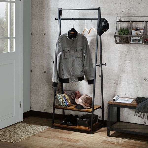 Coat Rack featuring A-Frame Silhouette and Warm Oak Two-Tier Shelves
