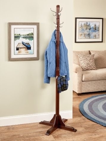 Coat Rack Four Legged Pedestal Base Traditional Hall Tree