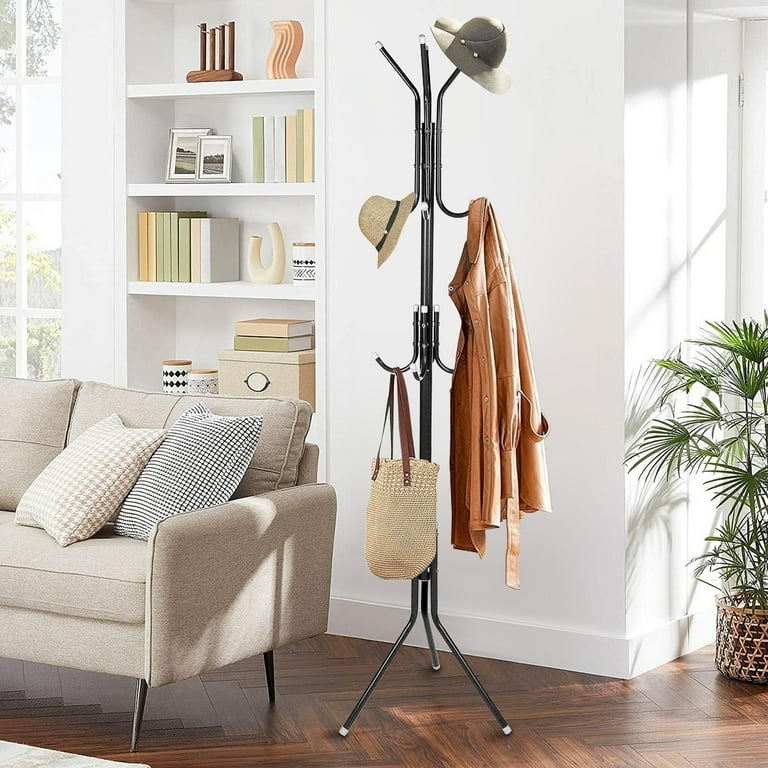 Coat Rack Freestanding Black Metal Tripod Base Tiered Arrangement