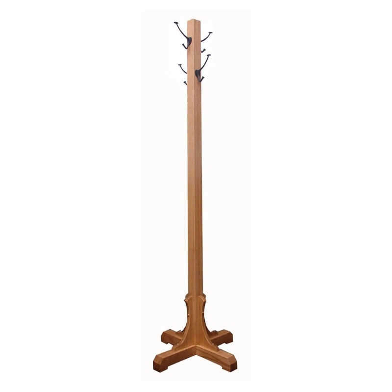 Coat Rack Honey Oak Wood Hanger Four Legged X Base Shaker Style