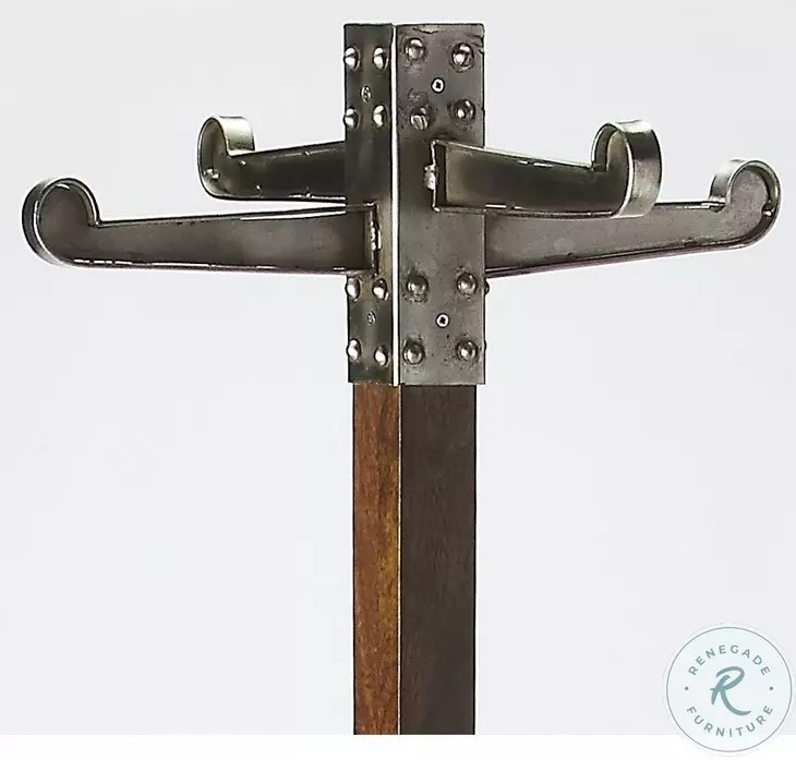 Coat Rack Industrial Chic Antique Metal Bracket with Rivet Details on Wood Post