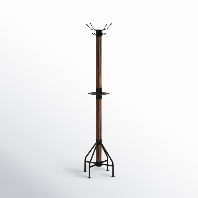 Coat Rack Industrial Rustic Square Wood Post Umbrella Ring