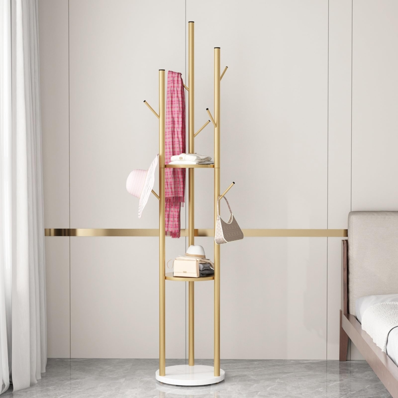 Coat Rack Integrated Shelves Marble Base Freestanding Hall Tree