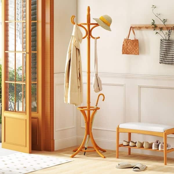 Coat Rack Integrated Umbrella Stand Bentwood Curves Natural Finish