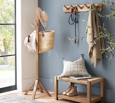 Coat Rack Minimalist Wood Standing Rack with Coastal Peg Hooks
