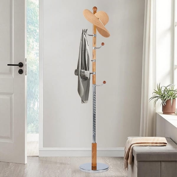 Coat Rack Mixed Material Pole Tiered Arrangement Silver