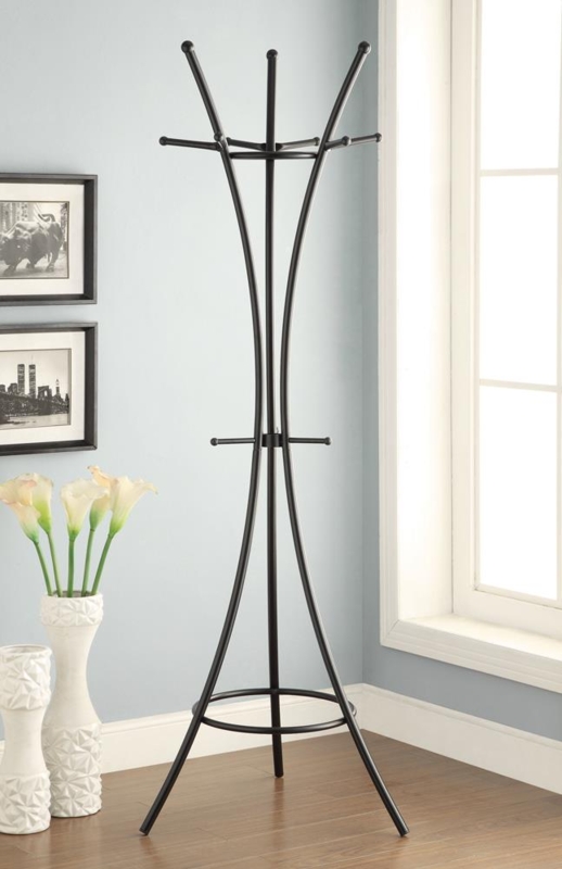 Coat Rack Modern Black Metal Hourglass Silhouette Sculptural Stand