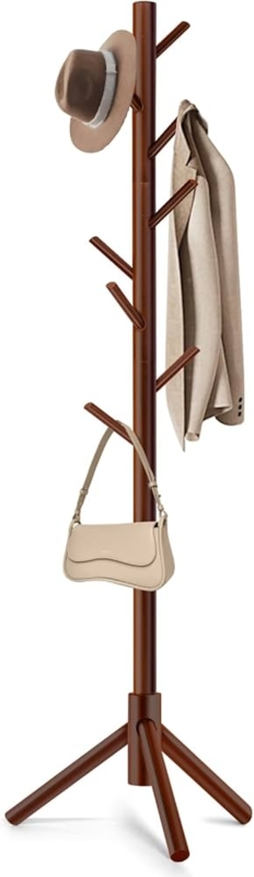 Coat Rack Modern Tree Design Staggered Hooks Reddish Brown Wood
