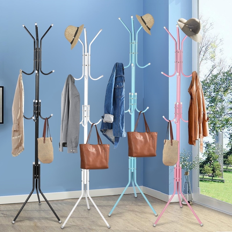 Coat Rack Multi Color Options Tripod Base Ball Tipped Hooks Twelve Hooks
