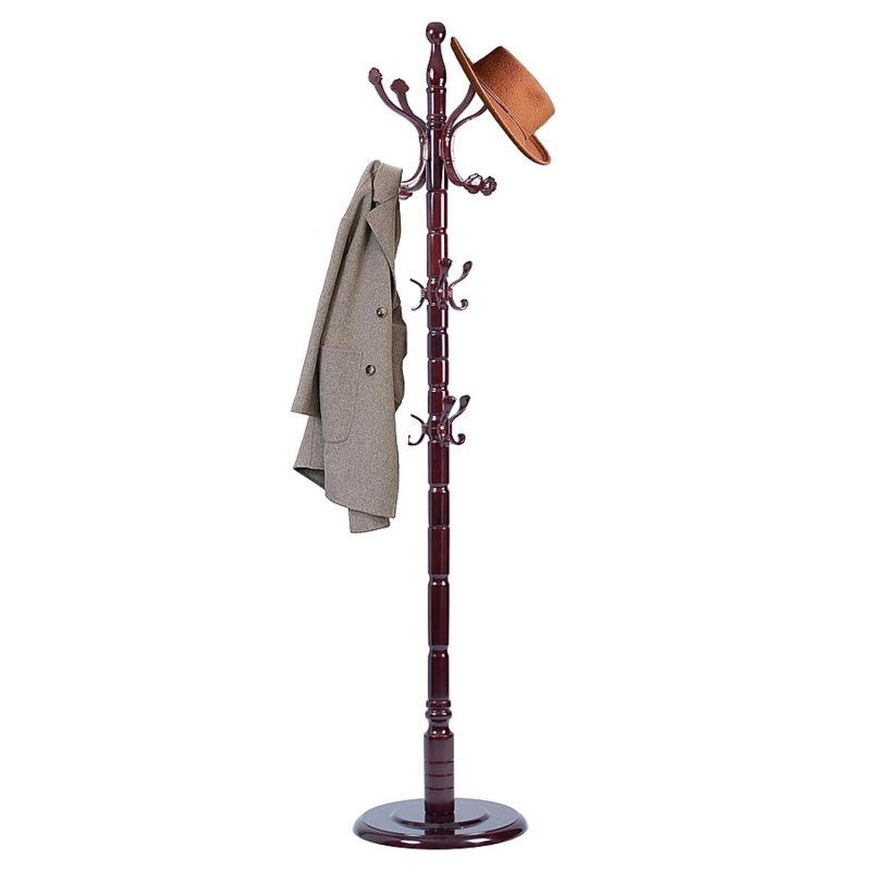 Coat Rack Multi-Tier Entryway Organizer with Glossy Turned Wood Post