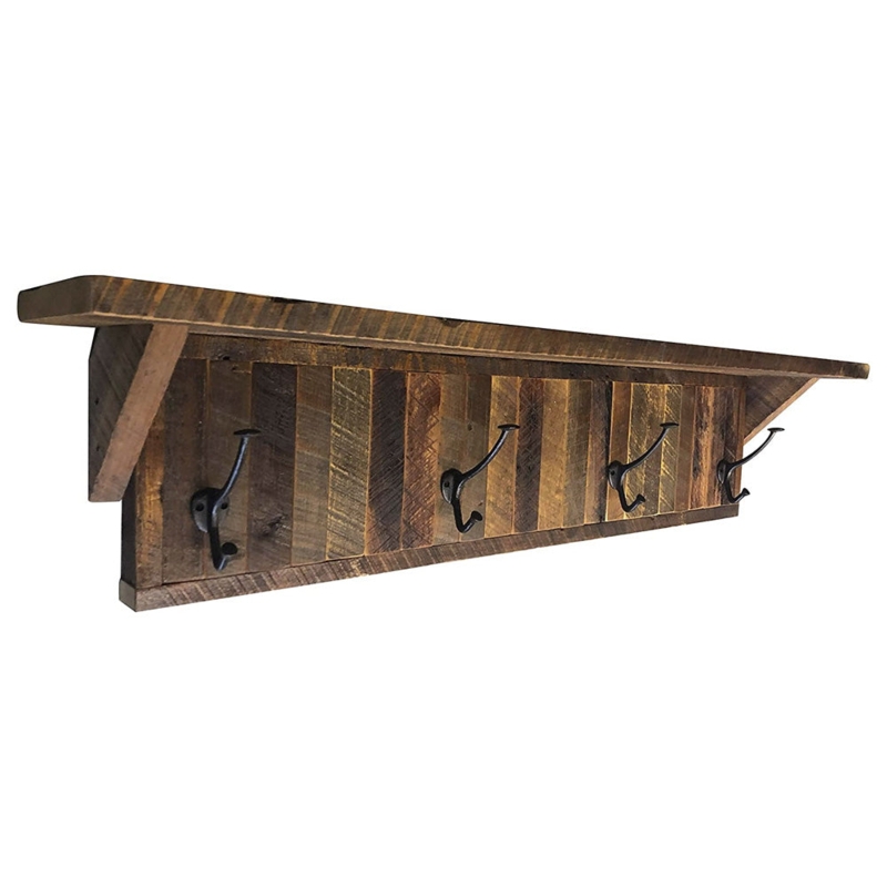 Coat Rack Multi Toned Slats Distressed Shelf Reclaimed Wood Look