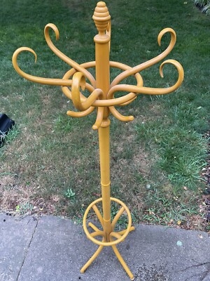 Coat Rack Mustard Yellow Finish Bentwood Curves Umbrella Ring Vintage