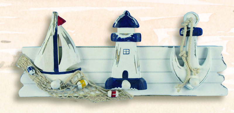 Coat Rack, Nautical Motifs, Distressed Finish, Decorative Netting.