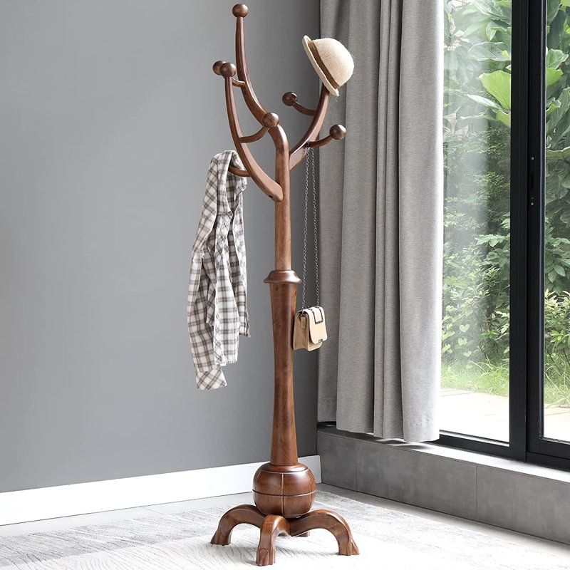 Coat Rack Organic Modern Tree Silhouette Curved Base Medium Brown