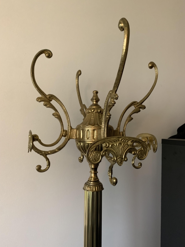 Coat Rack Ornate Brass Scrollwork Fluted Post Decorative Crown
