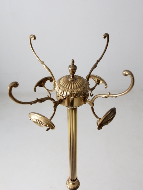 Coat Rack Ornate Italian Brass Fluted Post Shell Motifs