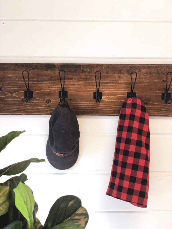 Coat Rack Oversized Wire Hooks Rustic Stained Wood Modern Farmhouse