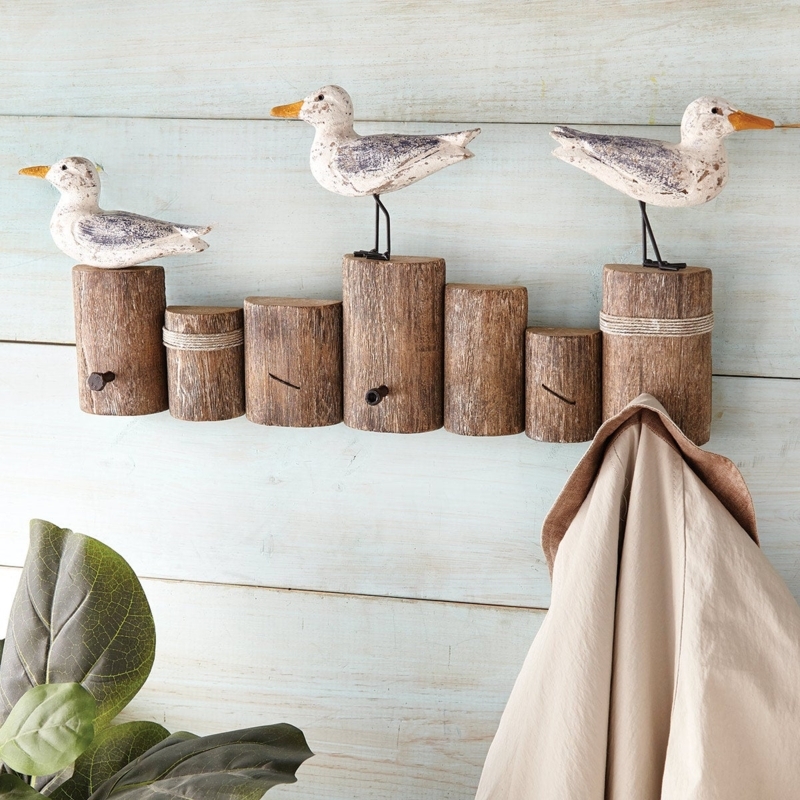 Coat Rack Piling Design Seagull Accents Rope Detail Weathered