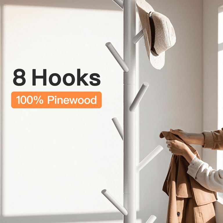 Coat Rack Pinewood Freestanding Staggered Design Tree Silhouette