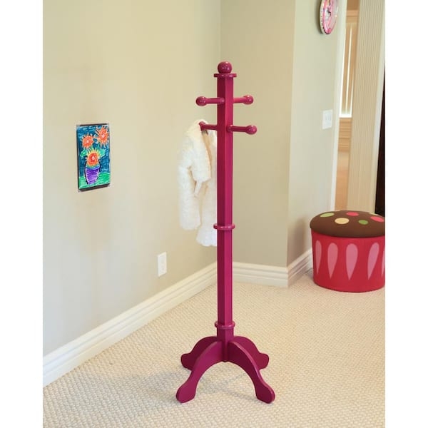 Coat Rack Playful Purple Glossy Wood Toned Tripod Base