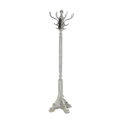 Coat Rack Rustic Distressed Gray Scrolled Metal Hooks