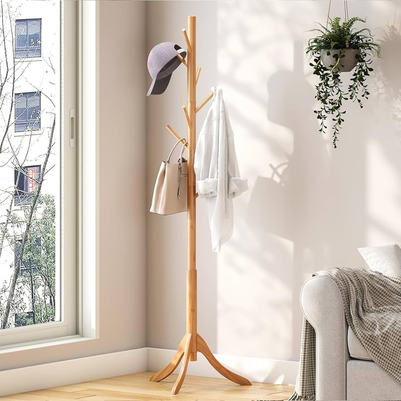 Coat Rack Scandinavian Light Wood Curved Legs Entryway