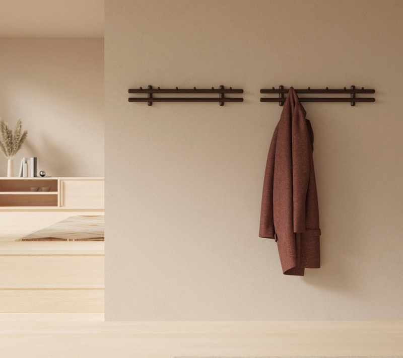 Coat Rack Scandinavian Minimalist Double Bar Design Vertical Pegs